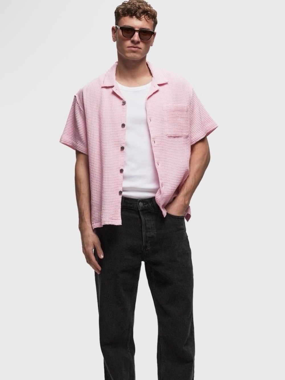 Obey pink waffle shirt size L